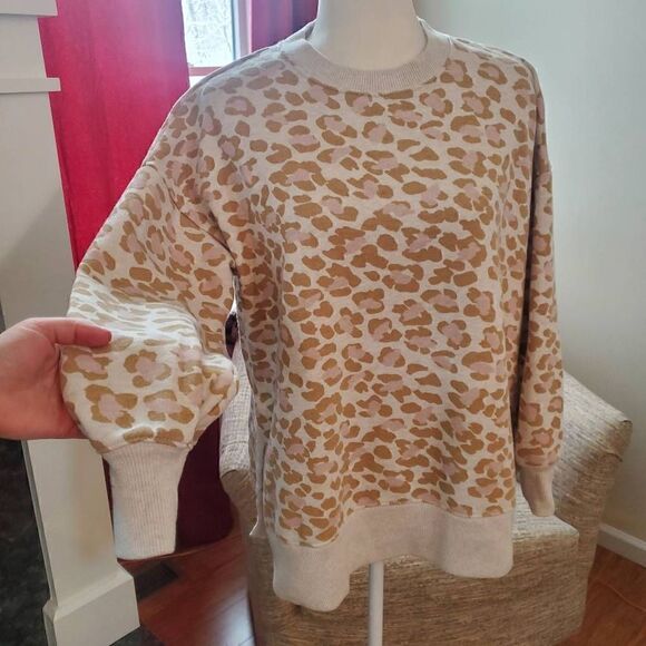 Aerie Tan And Pink Animal Print oversize sweater Size Small - Picture 5 of 12